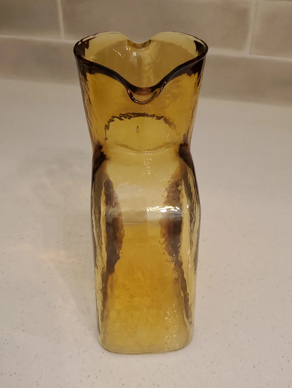 Blenko Double Sided Spout Water Bottle Pitcher Vase Amber Glass
